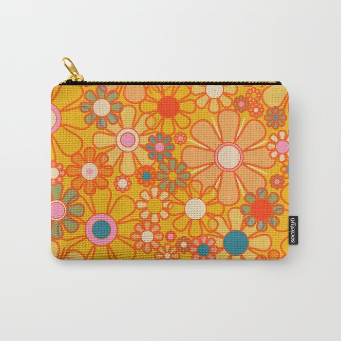 Yellow Retro Garden Flowers Vintage 60s 70s Aesthetic Floral Pattern Carry All Pouch Gallery Image 1