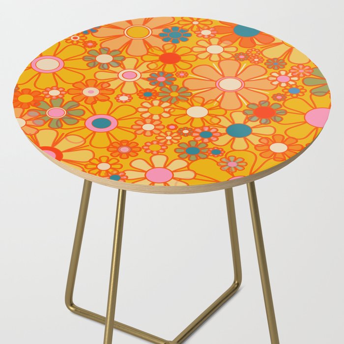 Yellow Retro Garden Flowers Vintage 60s 70s Aesthetic Floral Pattern Side Table Gallery Image 2