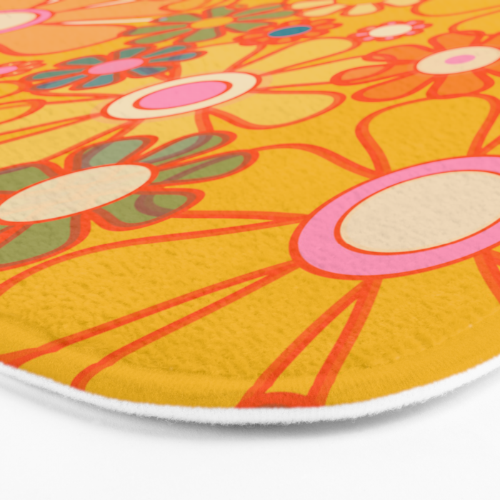 Yellow Retro Garden Flowers Vintage 60s 70s Aesthetic Floral Pattern Bath Mat Gallery Image 3