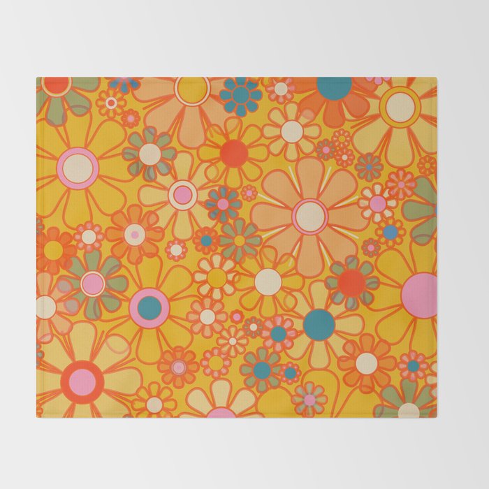 Yellow Retro Garden Flowers Vintage 60s 70s Aesthetic Floral Pattern Throw Blanket Gallery Image 2