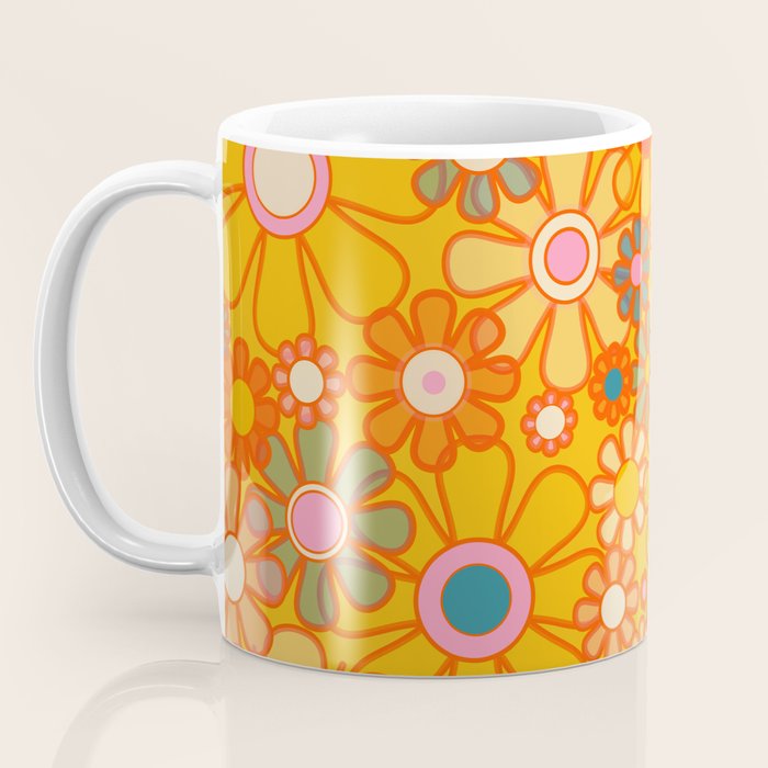 Yellow Retro Garden Flowers Vintage 60s 70s Aesthetic Floral Pattern Coffee Mug Gallery Image 3