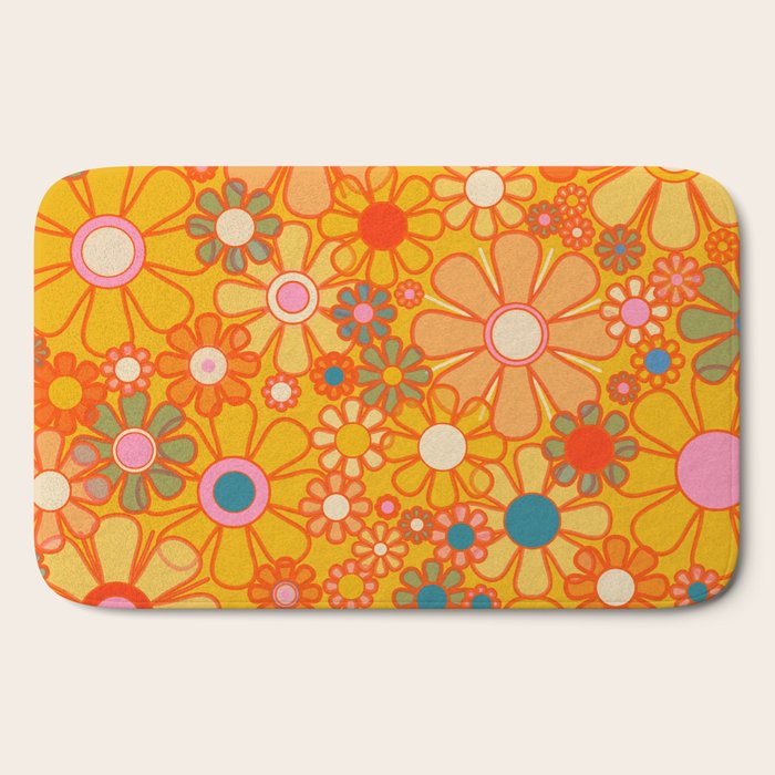 Yellow Retro Garden Flowers Vintage 60s 70s Aesthetic Floral Pattern Bath Mat Gallery Image 2