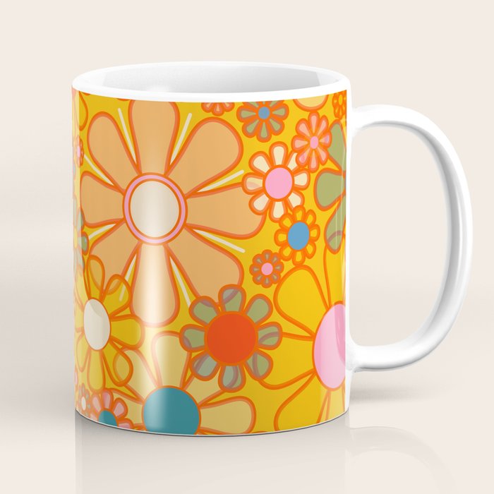 Yellow Retro Garden Flowers Vintage 60s 70s Aesthetic Floral Pattern Coffee Mug Gallery Image 1