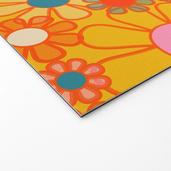 Yellow Retro Garden Flowers Vintage 60s 70s Aesthetic Floral Pattern Welcome Mat Gallery Image 2