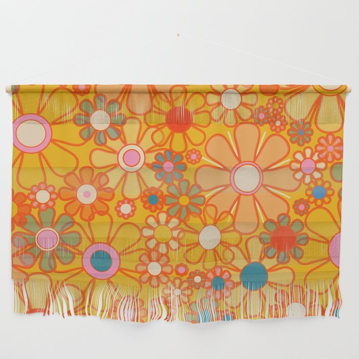 Yellow Retro Garden Flowers Vintage 60s 70s Aesthetic Floral Pattern Wall Hanging Gallery Image 1