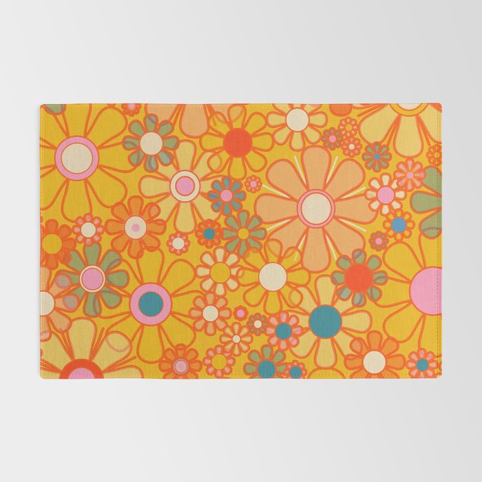 Yellow Retro Garden Flowers Vintage 60s 70s Aesthetic Floral Pattern Rug Gallery Image 2