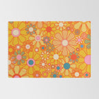 Yellow Retro Garden Flowers Vintage 60s 70s Aesthetic Floral Pattern Rug Gallery Image 2