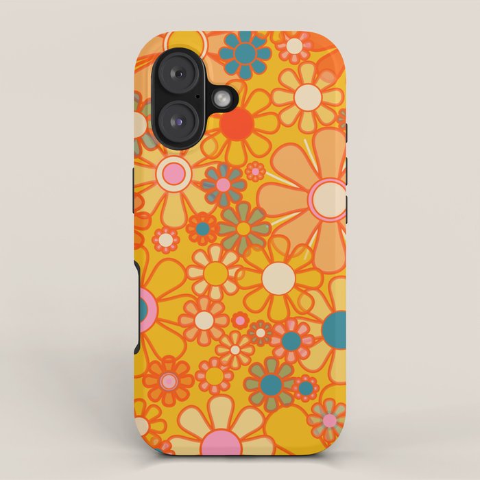 Yellow Retro Garden Flowers Vintage 60s 70s Aesthetic Floral Pattern iPhone Case Gallery Image 1