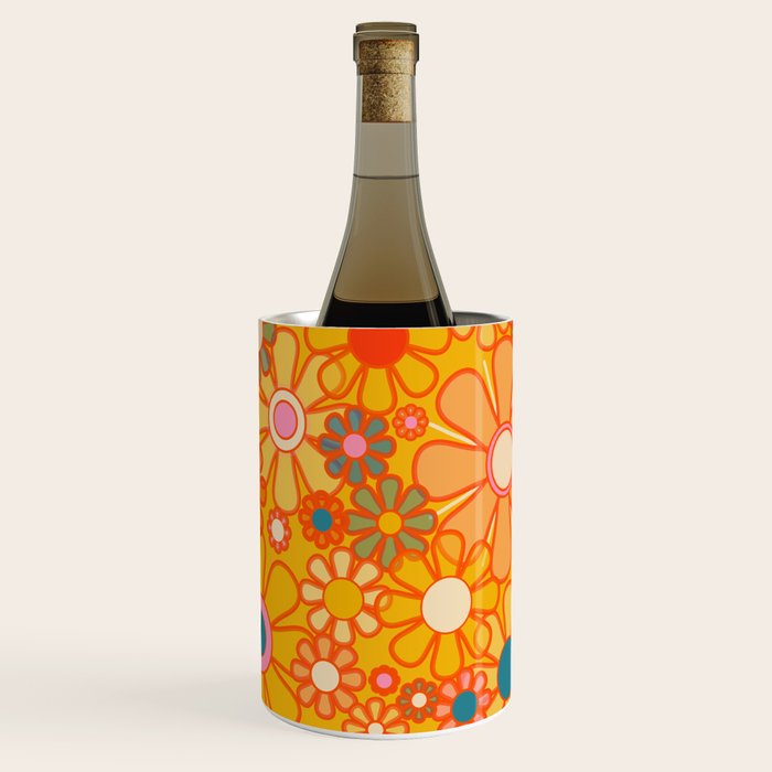 Yellow Retro Garden Flowers Vintage 60s 70s Aesthetic Floral Pattern Wine Chiller Gallery Image 1