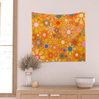 Yellow Retro Garden Flowers Vintage 60s 70s Aesthetic Floral Pattern Wall Tapestry Gallery Image 2
