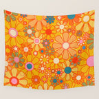 Yellow Retro Garden Flowers Vintage 60s 70s Aesthetic Floral Pattern Wall Tapestry Gallery Image 4