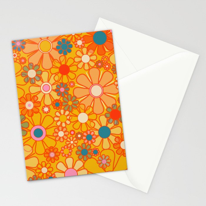 Yellow Retro Garden Flowers Vintage 60s 70s Aesthetic Floral Pattern Stationery Card Gallery Image 2