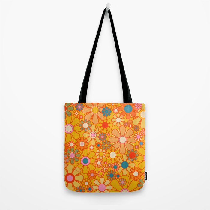 Yellow Retro Garden Flowers Vintage 60s 70s Aesthetic Floral Pattern Tote Bag Gallery Image 2