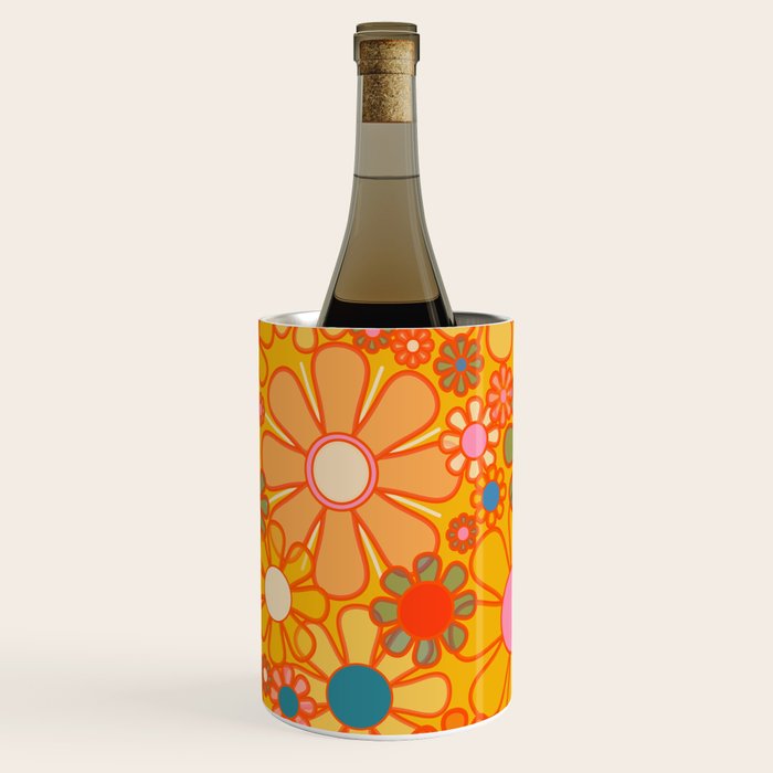 Yellow Retro Garden Flowers Vintage 60s 70s Aesthetic Floral Pattern Wine Chiller Gallery Image 3