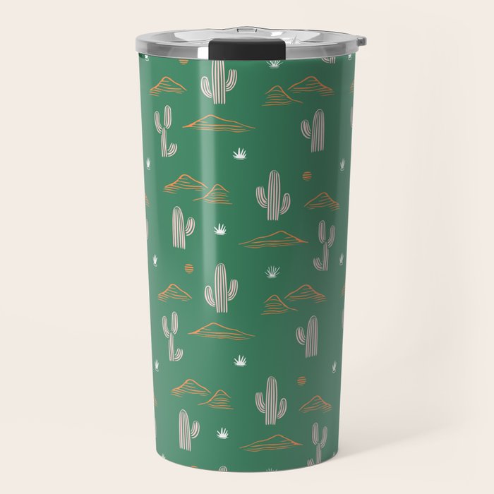 Retro cactus plant art pattern Travel Mug Gallery Image 1