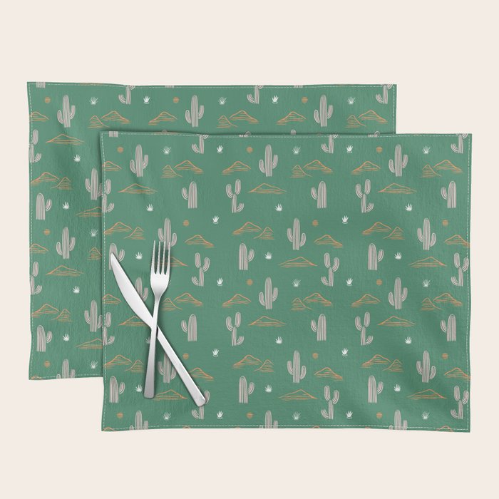 Retro cactus plant art pattern Placemat Gallery Image 1