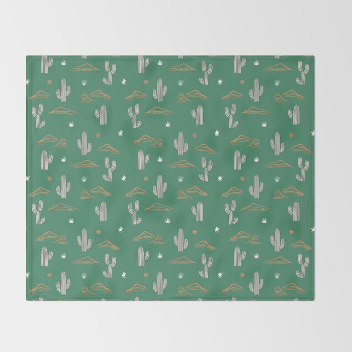 Retro cactus plant art pattern Throw Blanket Gallery Image 2