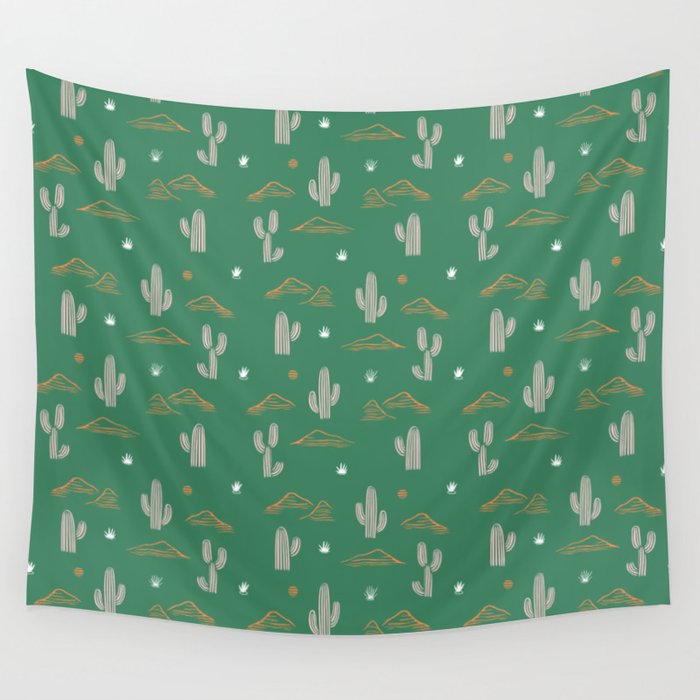 Retro cactus plant art pattern Wall Tapestry Gallery Image 1