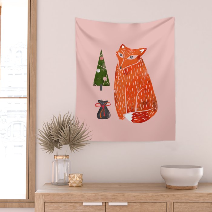 Christmas fox - illustration Wall Tapestry Gallery Image 2