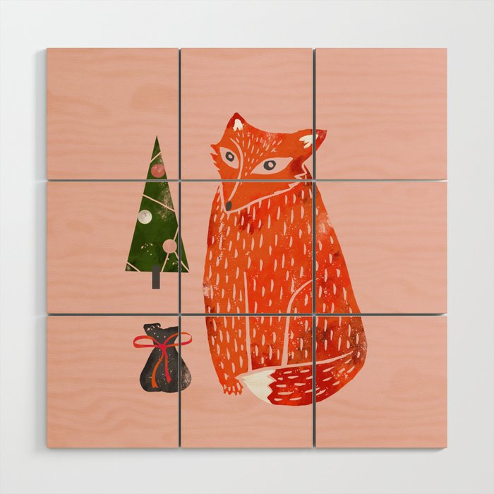 Christmas fox - illustration Wood Wall Art Gallery Image 1
