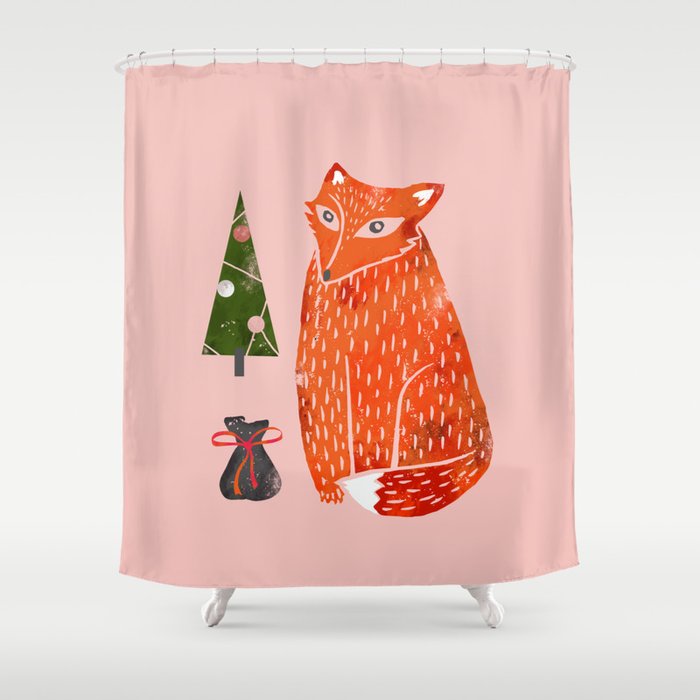 Christmas fox - illustration Shower Curtain Gallery Image 1