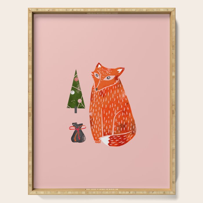 Christmas fox - illustration Serving Tray Gallery Image 1