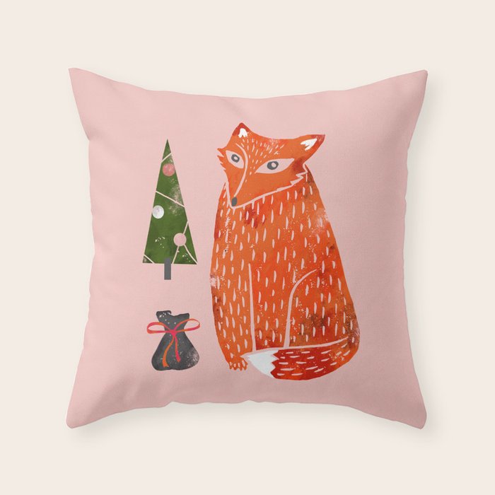 Christmas fox - illustration Throw Pillow Gallery Image 6