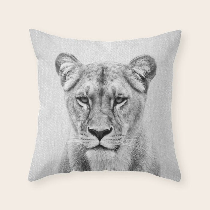 Lioness - Black & White Throw Pillow Gallery Image 6