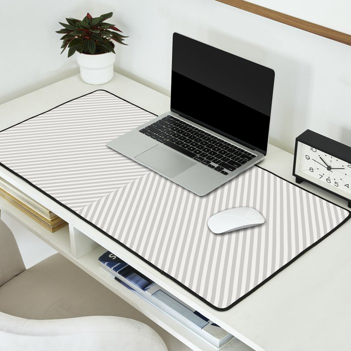 Angular Stripes - White and Grey Desk Mat Gallery Image 2