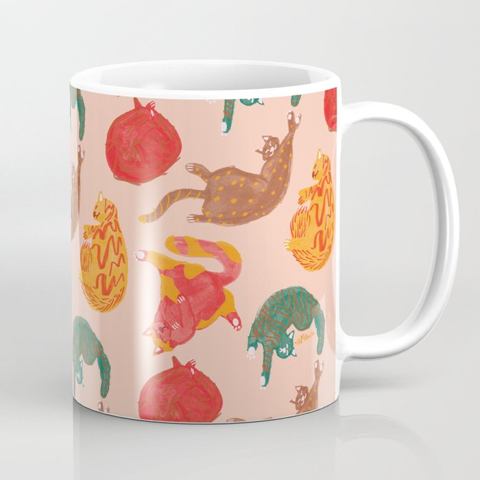 Sleepy Cozy Kitty Cats in Green & Orange Coffee Mug Gallery Image 1