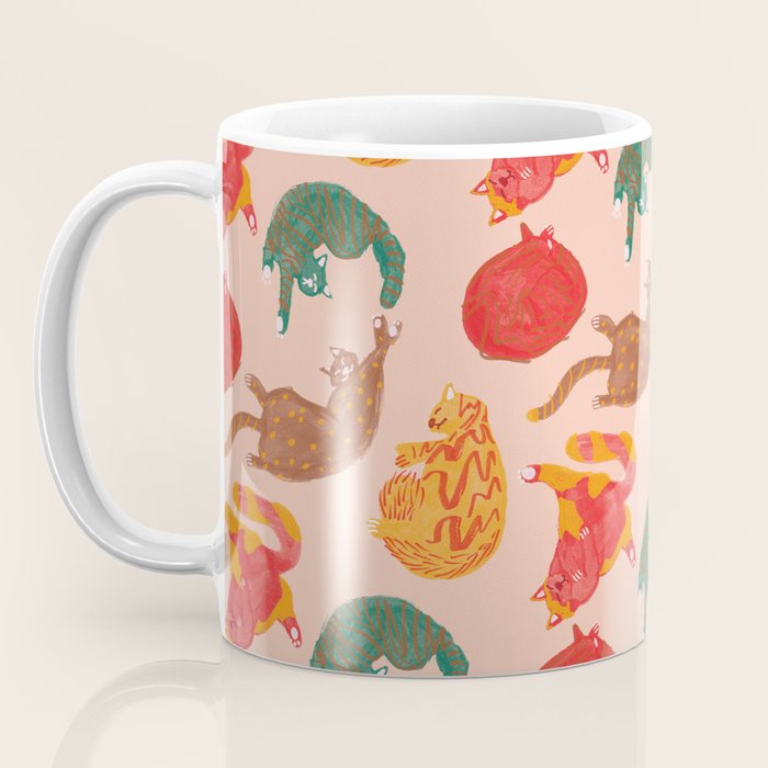 Sleepy Cozy Kitty Cats in Green & Orange Coffee Mug Gallery Image 3