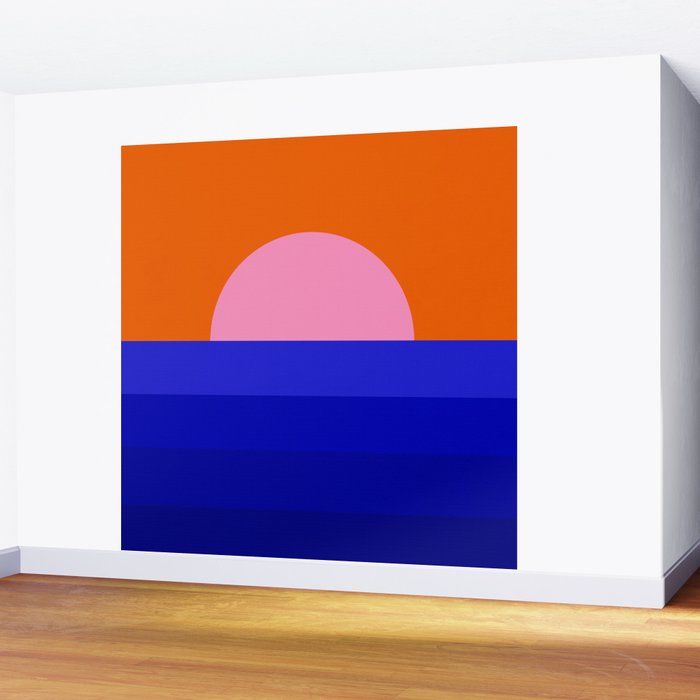 Abstract geo Sunset in blue and orange 3/3 Wall Mural Gallery Image 2