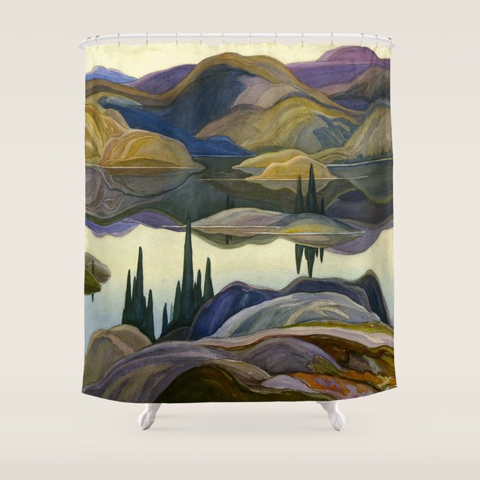 Canadian Landscape Franklin Carmichael Art Nouveau Post-Impressionism Mirror Lake Shower Curtain Gallery Image 1