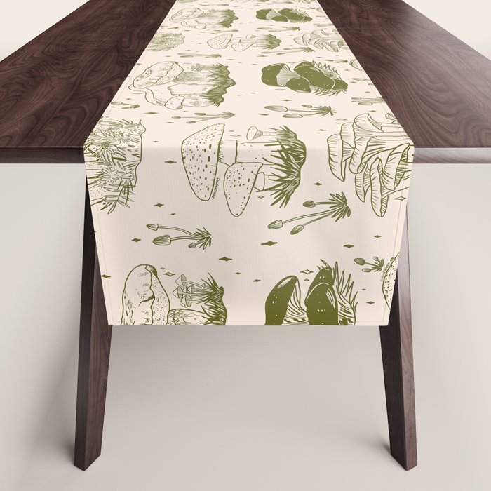 Mushroom Toile in Green Table Runner Gallery Image 1