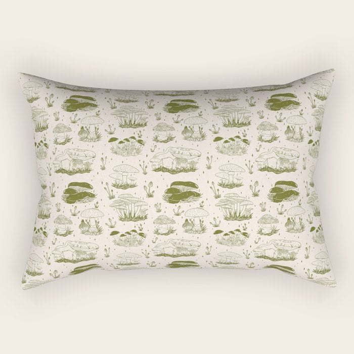 Mushroom Toile in Green Rectangular Pillow Gallery Image 1