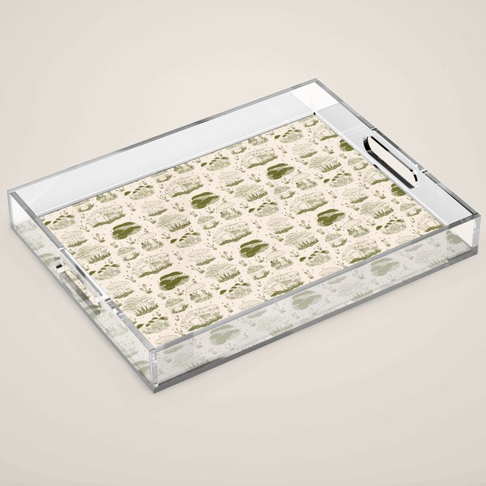 Mushroom Toile in Green Acrylic Tray Gallery Image 1