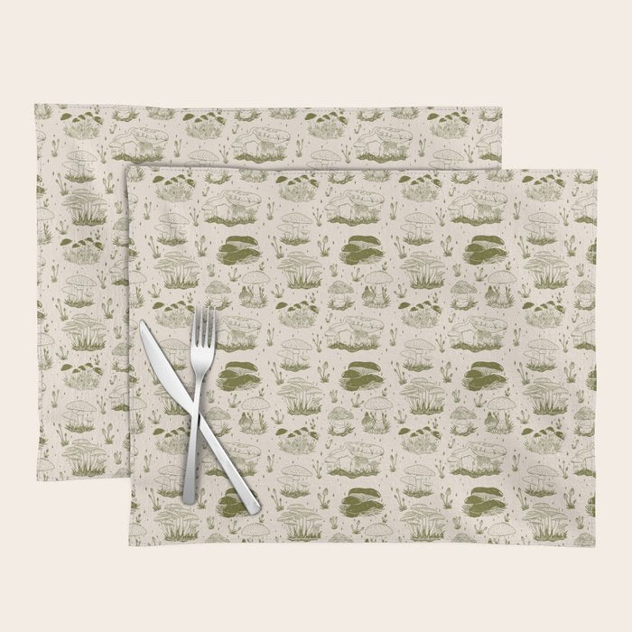 Mushroom Toile in Green Placemat Gallery Image 1