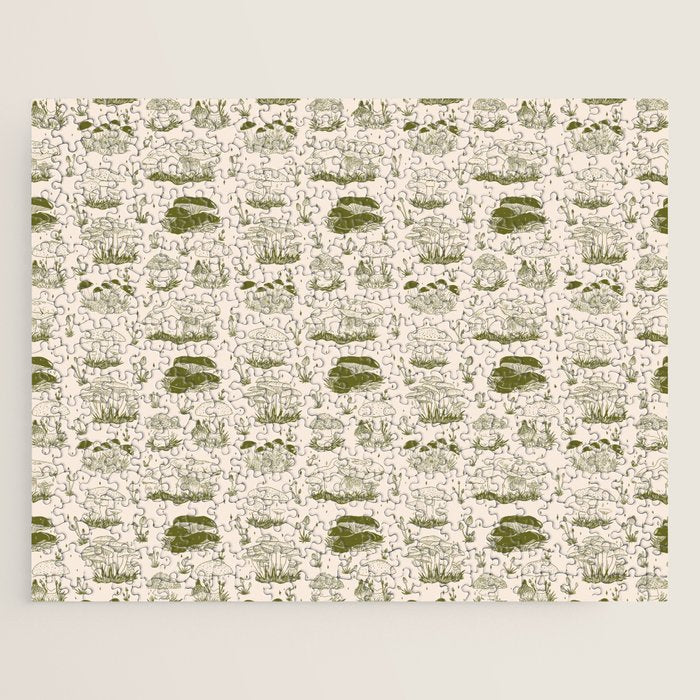 Mushroom Toile in Green Jigsaw Puzzle Gallery Image 1