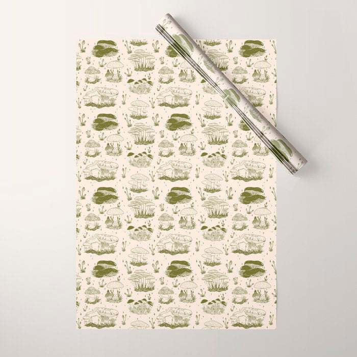 Mushroom Toile in Green Wrapping Paper Gallery Image 1