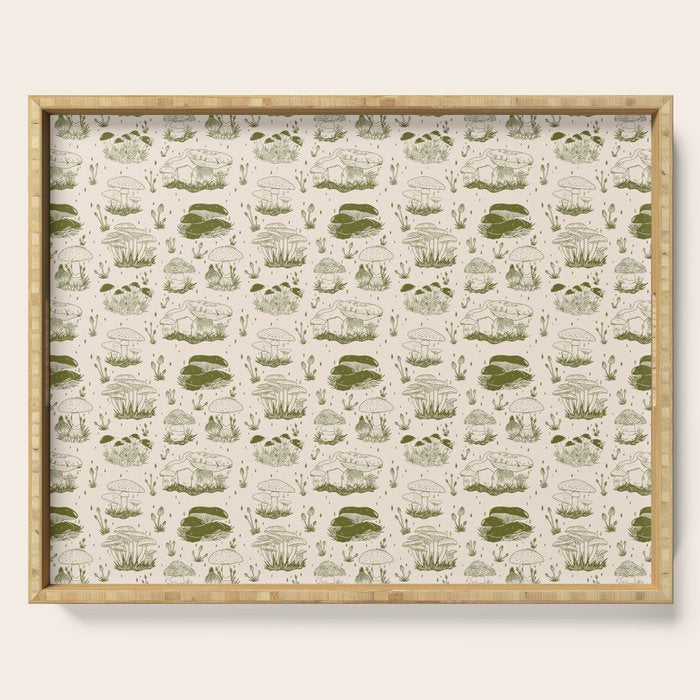 Mushroom Toile in Green Serving Tray Gallery Image 1