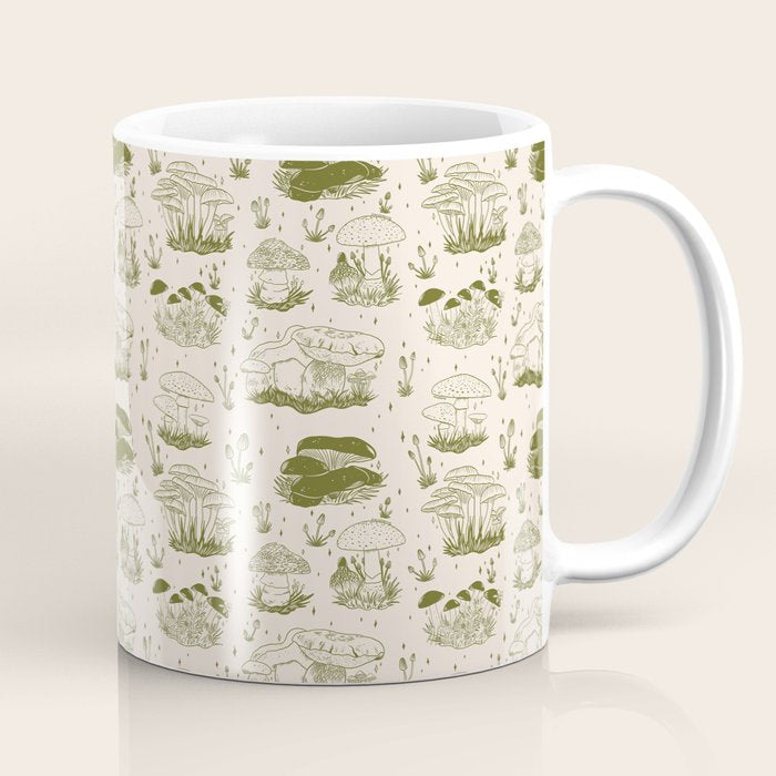 Mushroom Toile in Green Coffee Mug Gallery Image 1