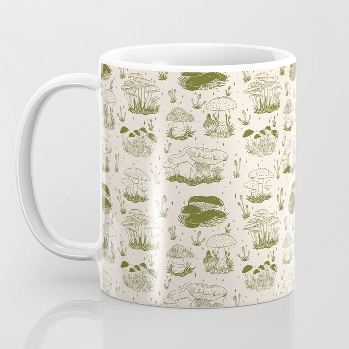 Mushroom Toile in Green Coffee Mug Gallery Image 3