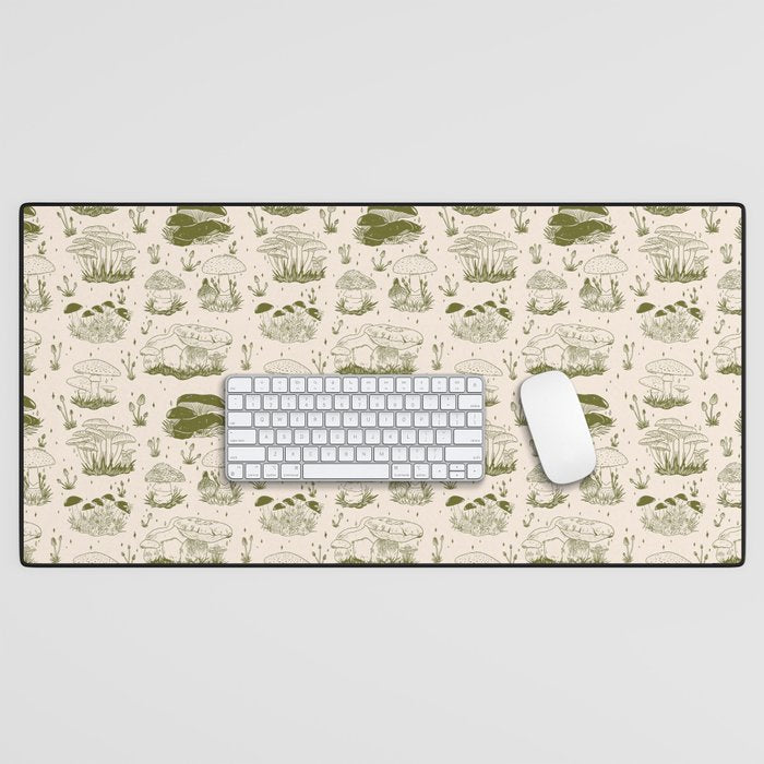 Mushroom Toile in Green Desk Mat Gallery Image 1