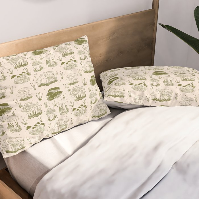 Mushroom Toile in Green Pillow Sham Gallery Image 2