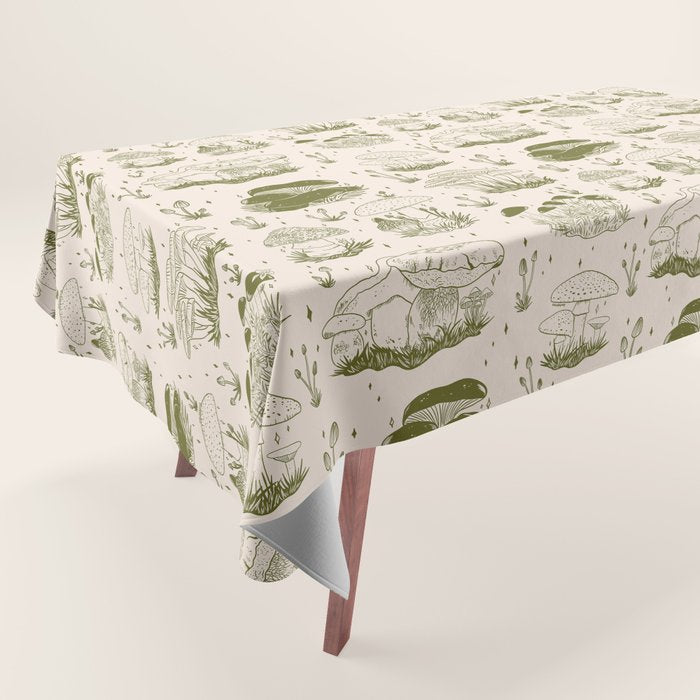 Mushroom Toile In Green Tablecloth
