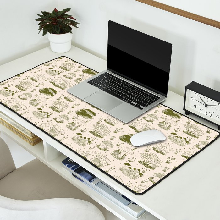 Mushroom Toile in Green Desk Mat Gallery Image 2