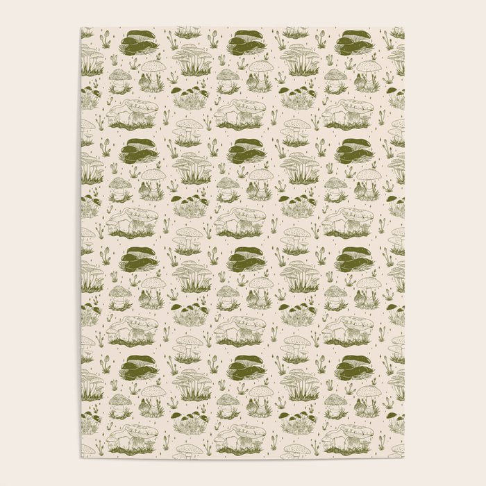 Mushroom Toile in Green Poster Gallery Image 4