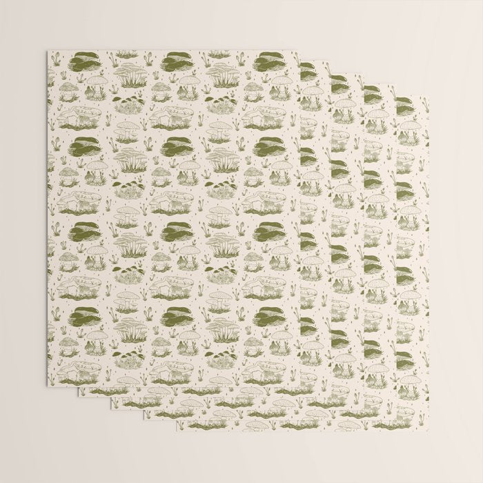 Mushroom Toile in Green Wrapping Paper Gallery Image 3