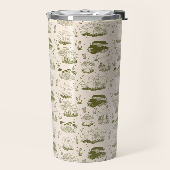 Mushroom Toile in Green Travel Mug Gallery Image 2