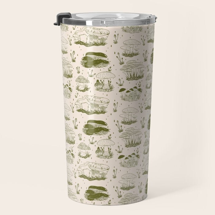 Mushroom Toile in Green Travel Mug Gallery Image 3